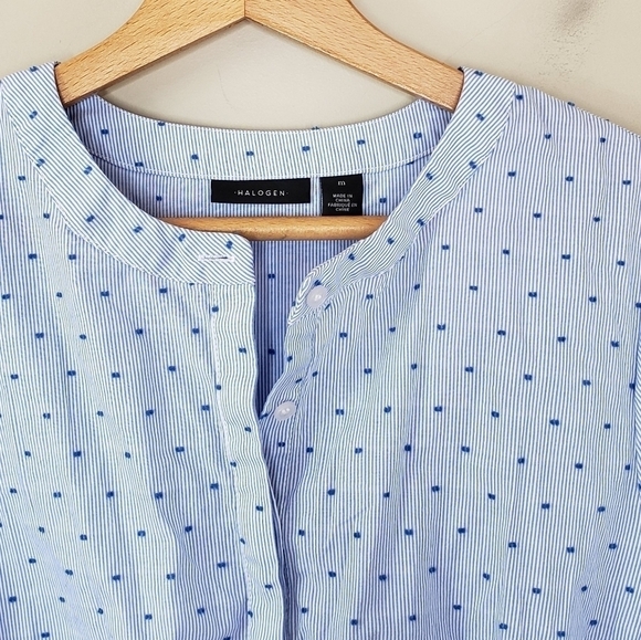 Halogen | Blue Stripe & Dot Print Popover Top Size Medium - Picture 2 of 6